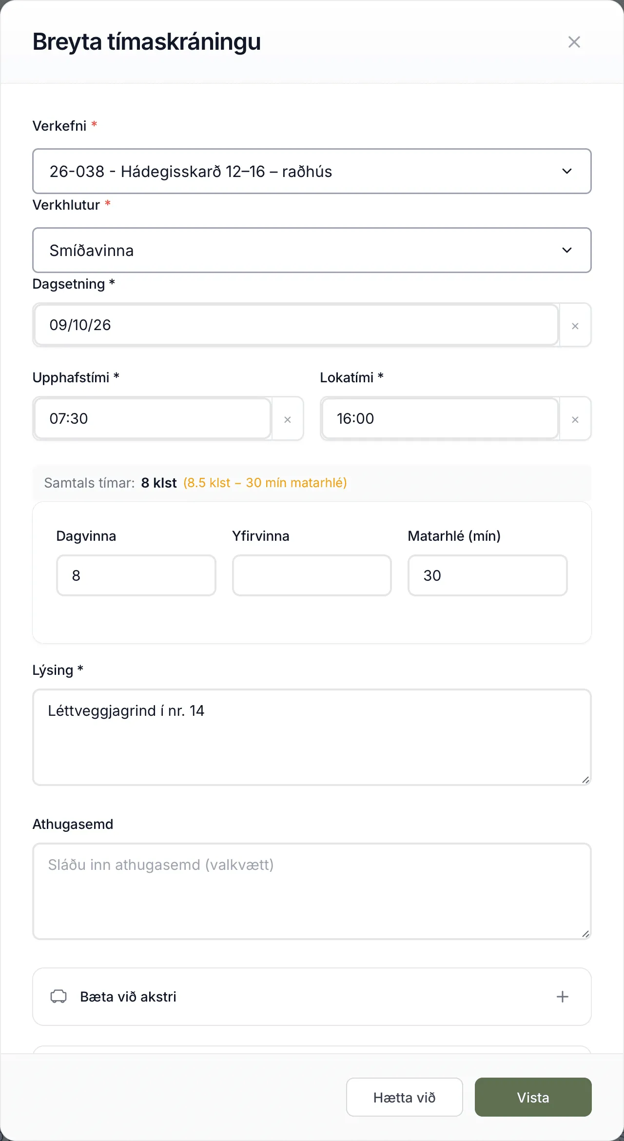 Glugginn Breyta tímaskráningu