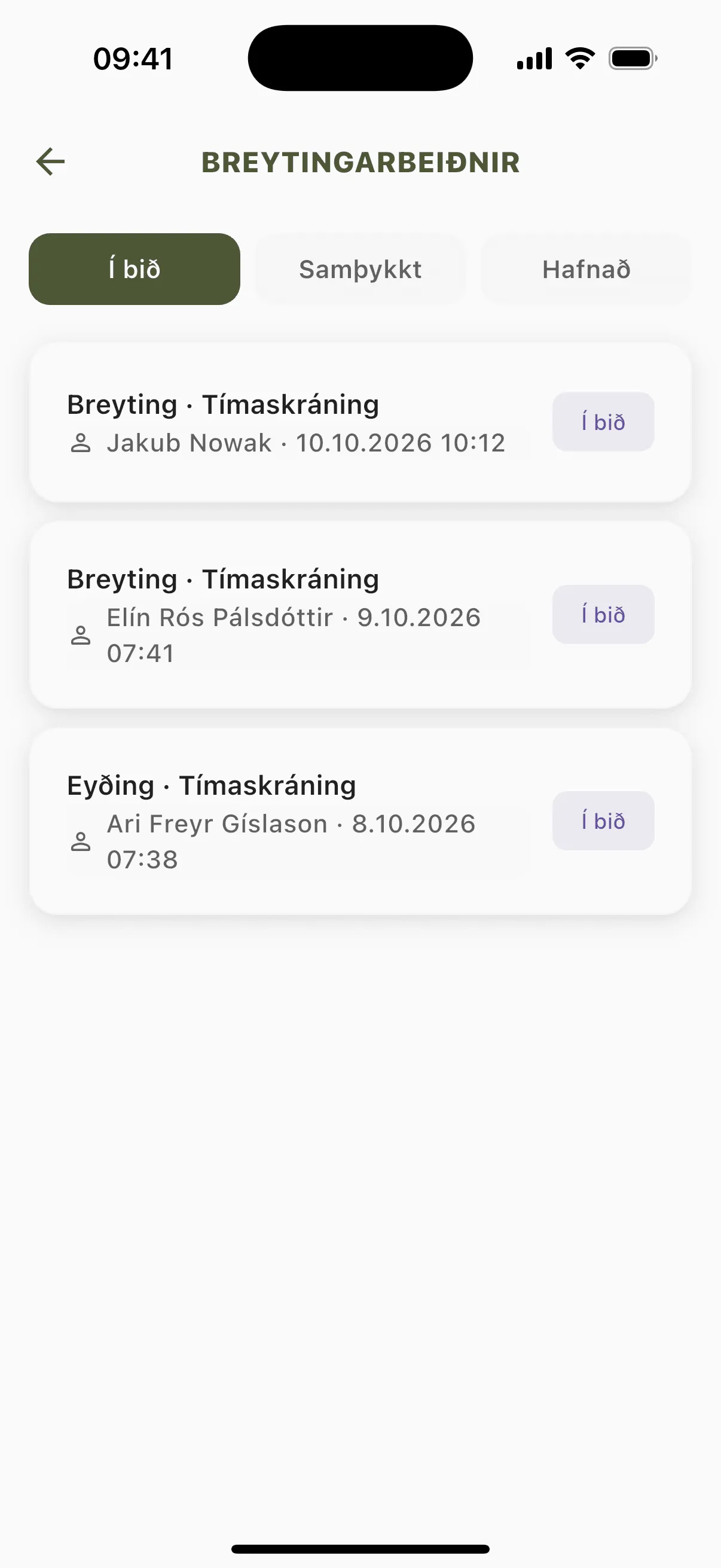 Breytingarbeiðnir í bið í appinu