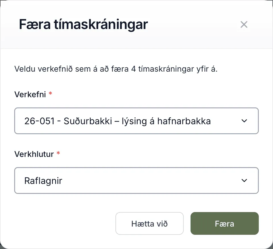 Glugginn Færa tímaskráningar