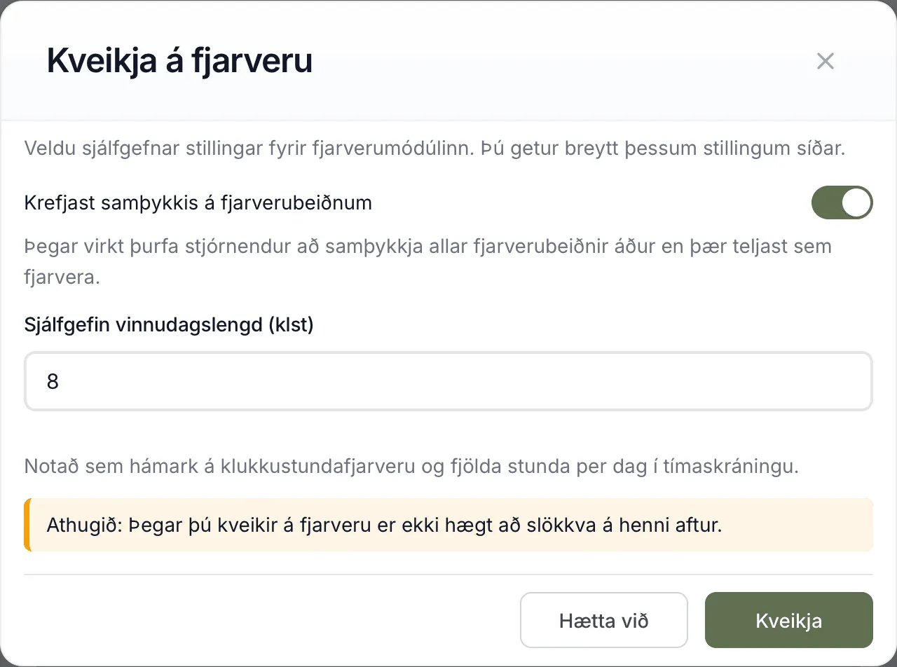 Glugginn Kveikja á fjarveru.