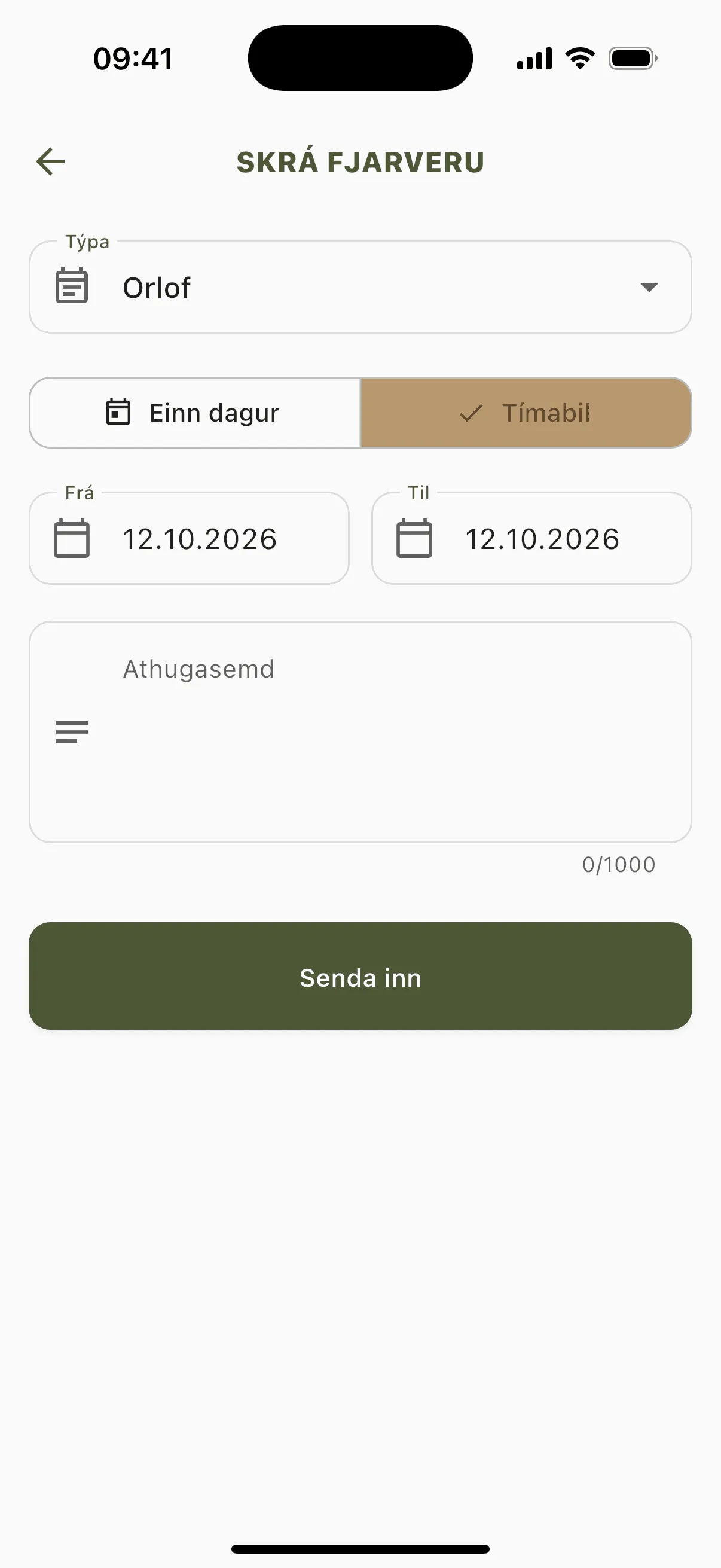 Skrá fjarveru í appinu.