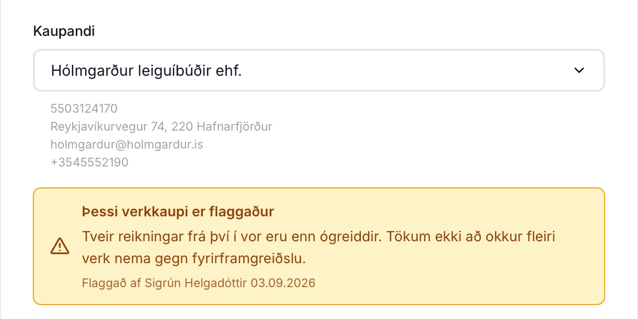 Flaggaður verkkaupi valinn í glugganum Nýtt verkefni.