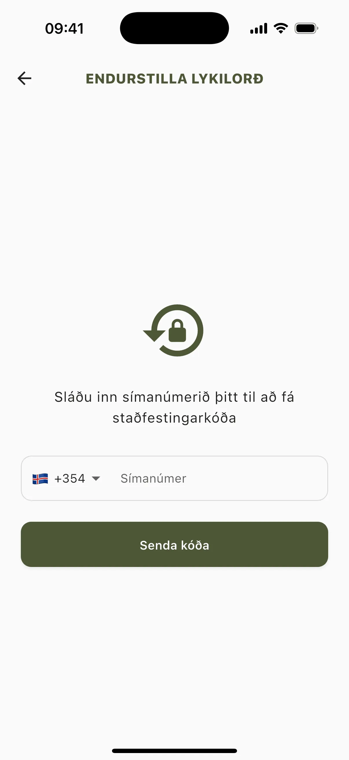 Fyrsta skrefið í Endurstilla lykilorð