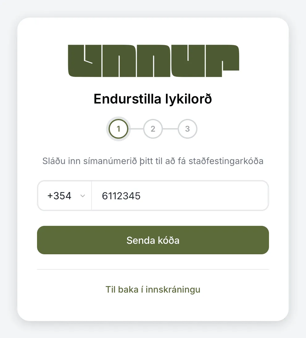 Fyrsta skrefið af þremur í Endurstilla lykilorð