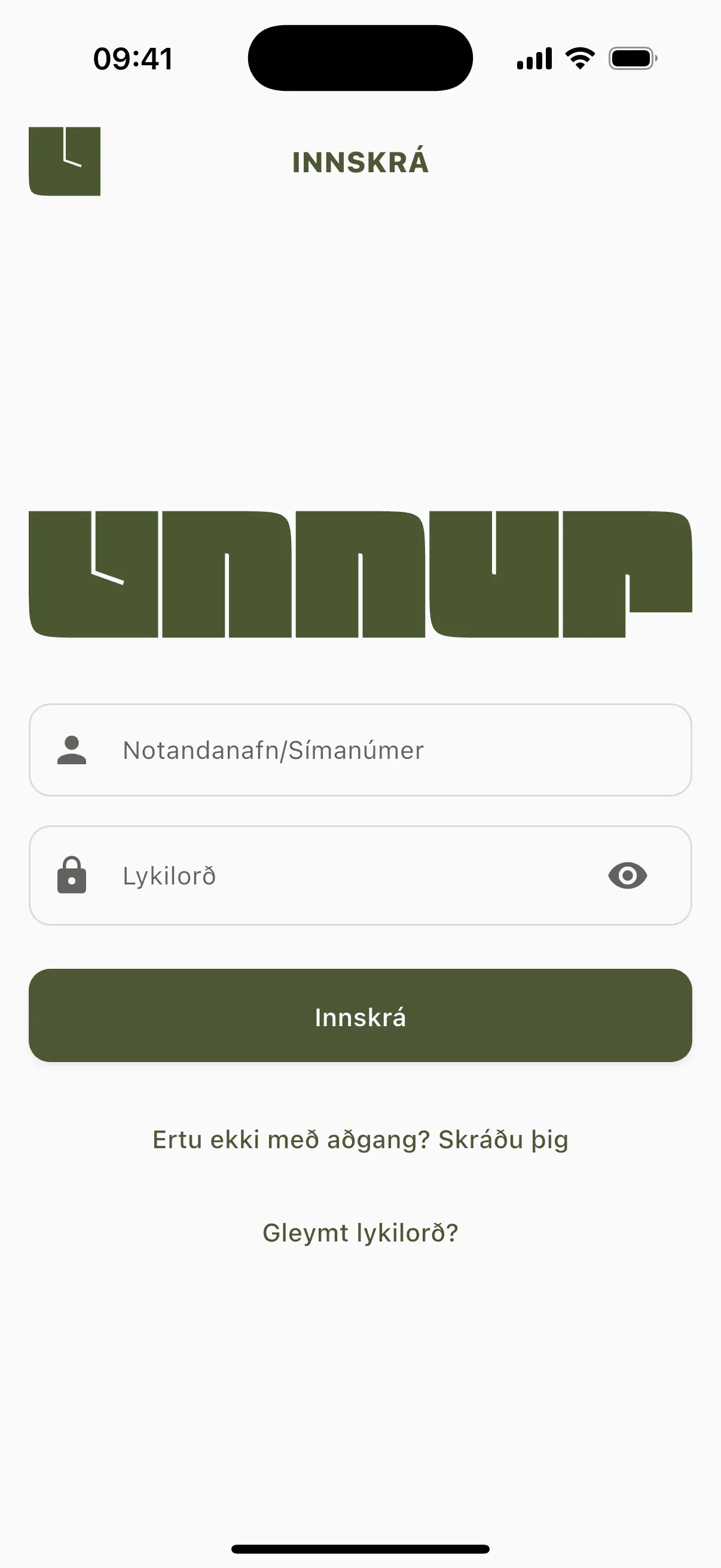 Innskráningin í appinu