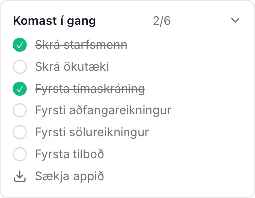 Komast í gang neðst í valmyndinni