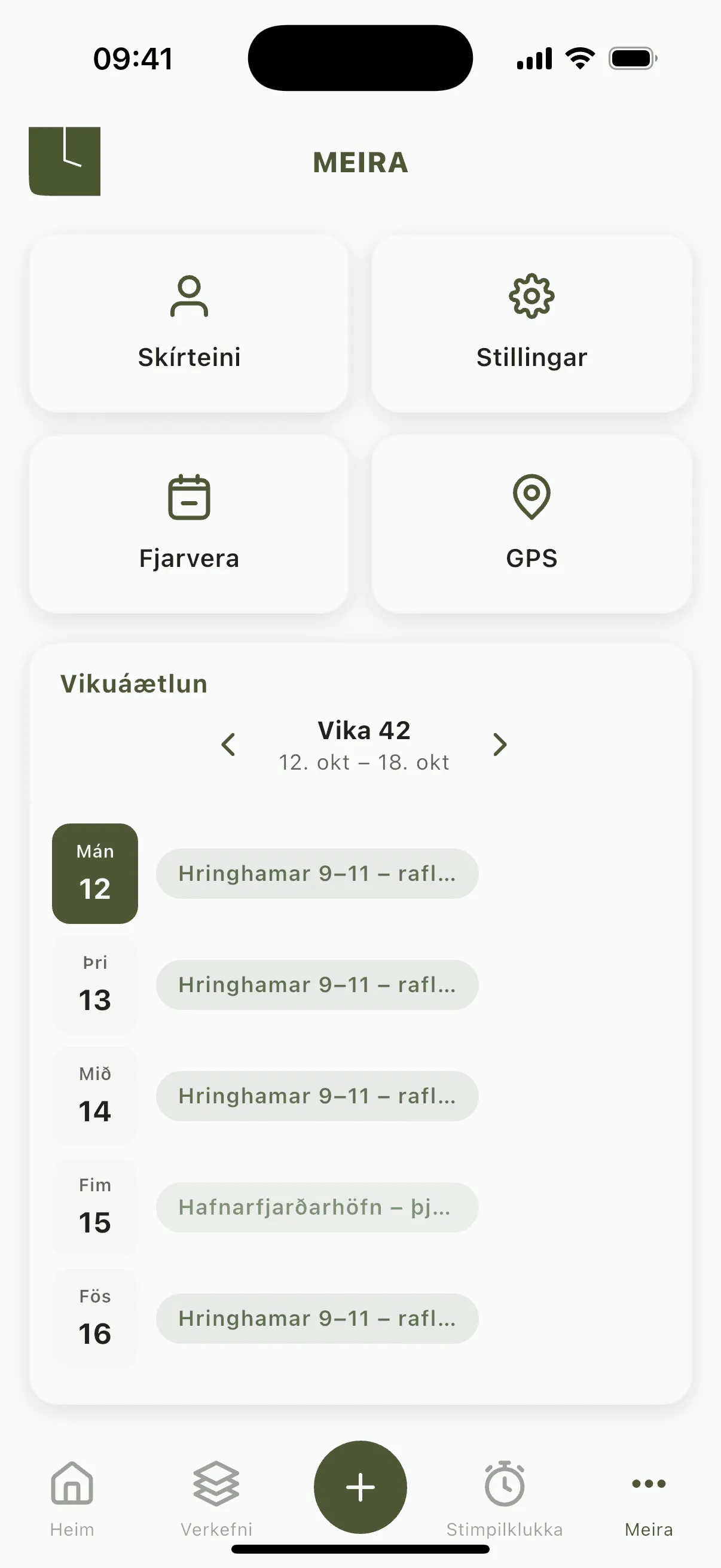 Vikuáætlun neðst á Meira