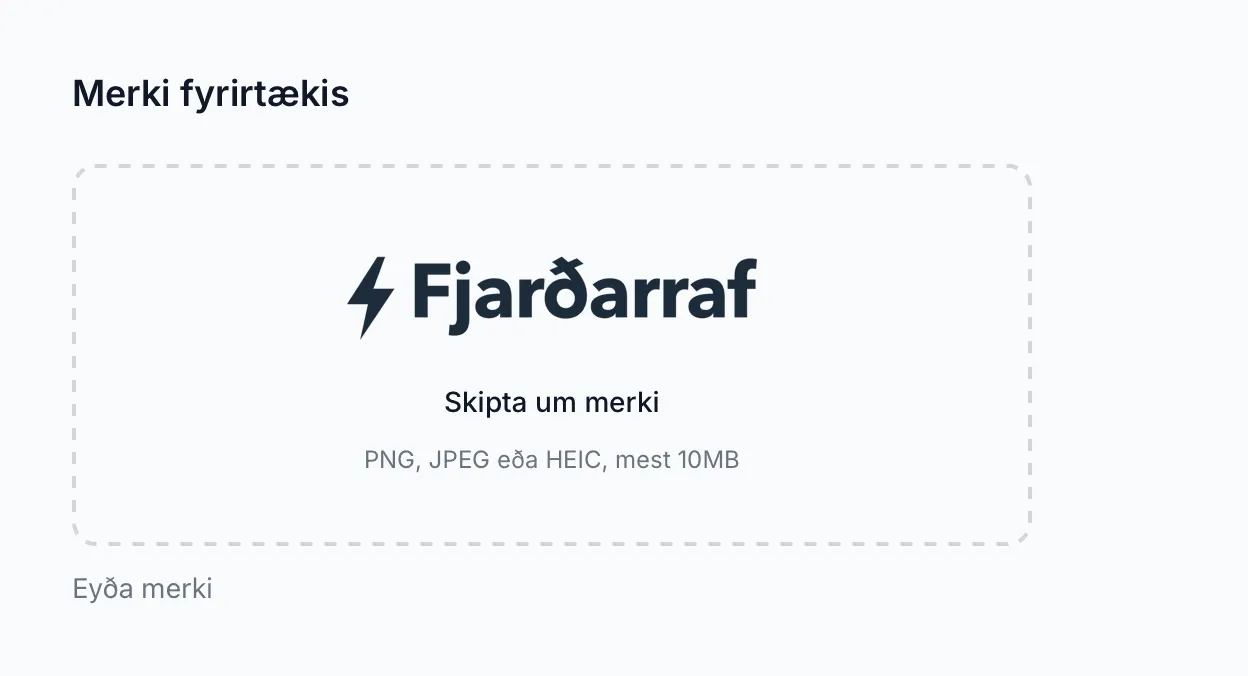 Merki fyrirtækis eftir upphleðslu