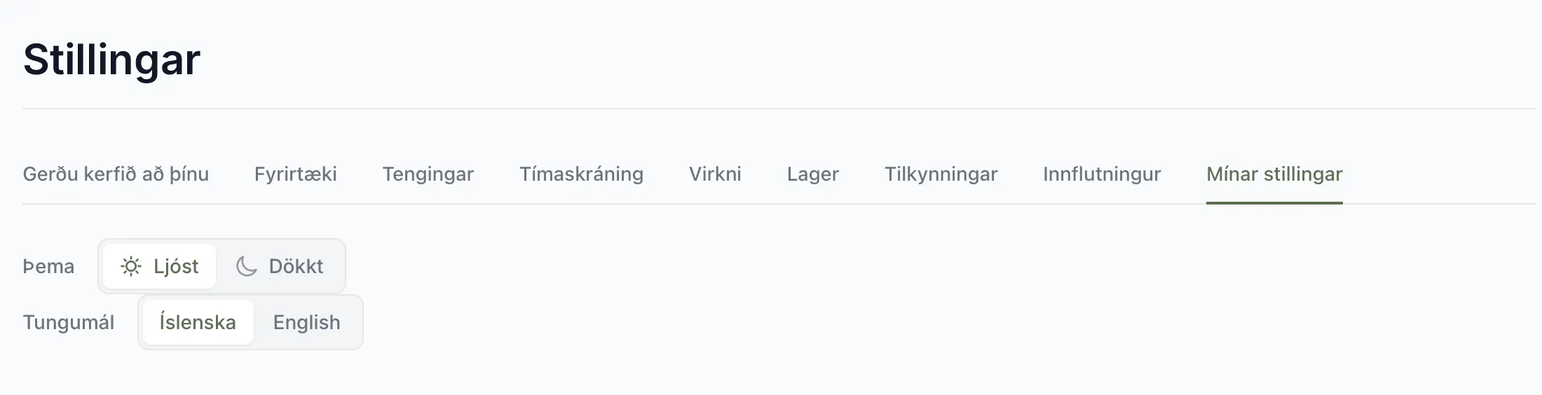 Mínar stillingar undir Stillingar