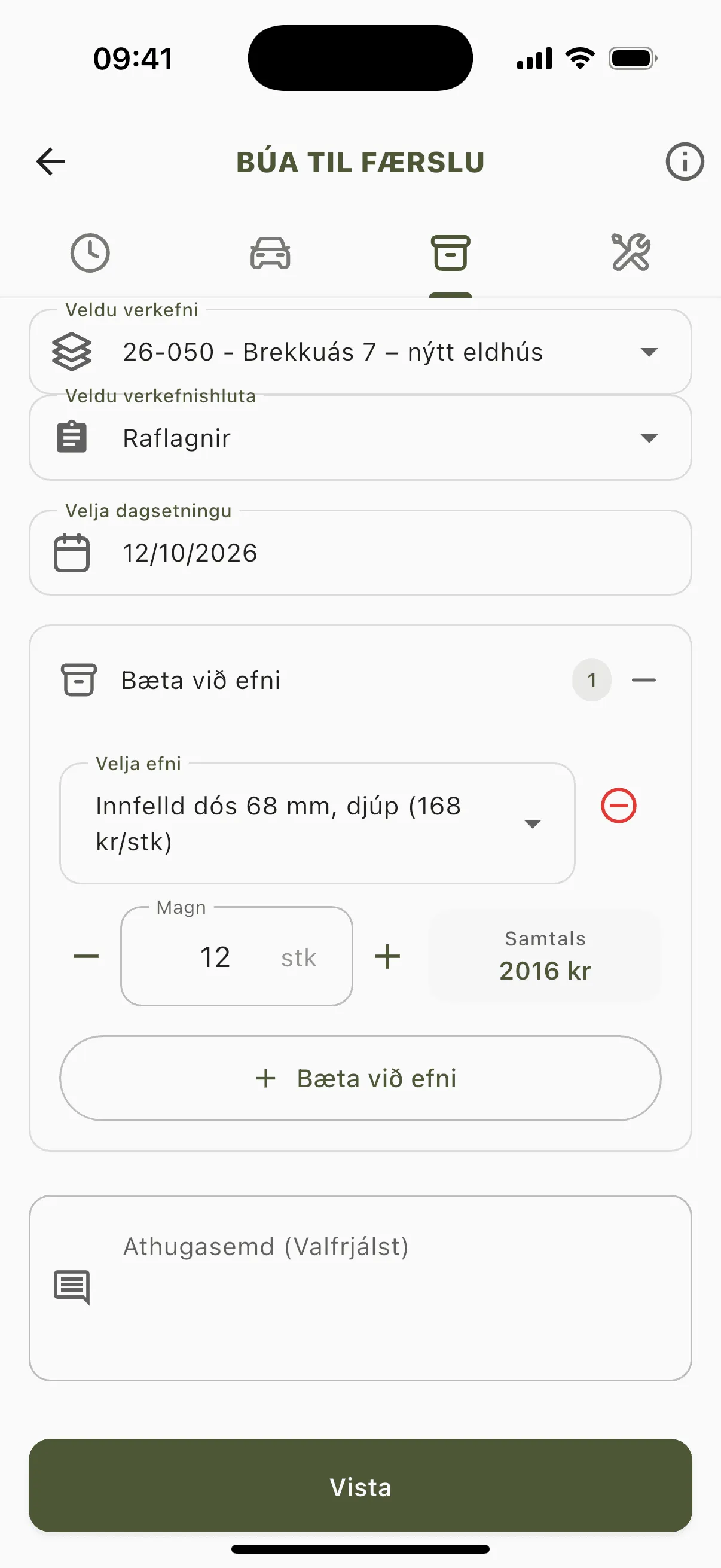 Efnisflipinn (kassi): 12 stk af innfelldum dósum.