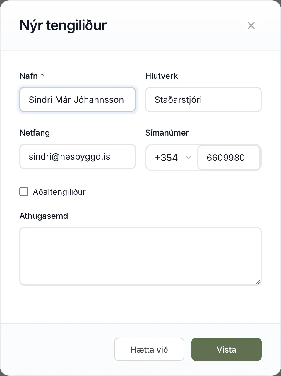 Nýr tengiliður á verkkaupasíðunni.