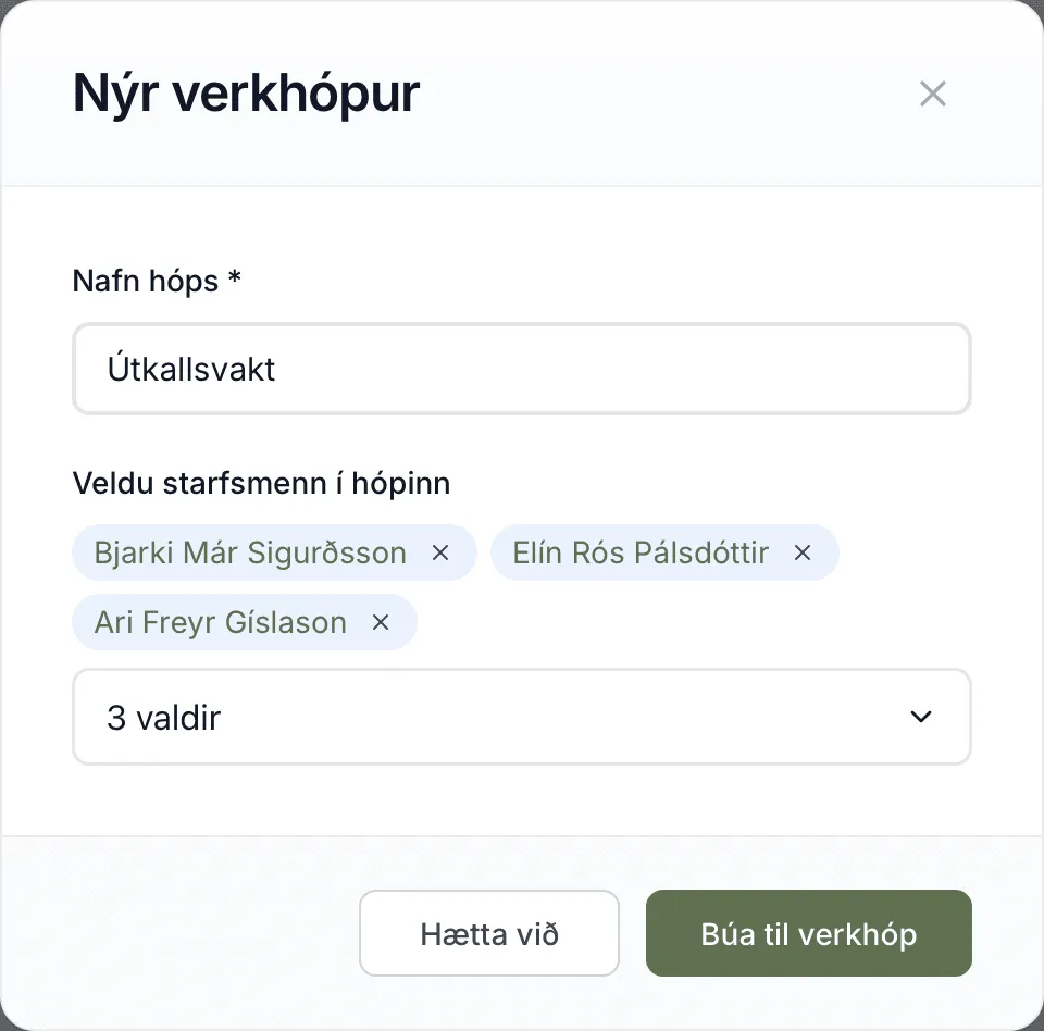 Nýr verkhópur með þremur starfsmönnum