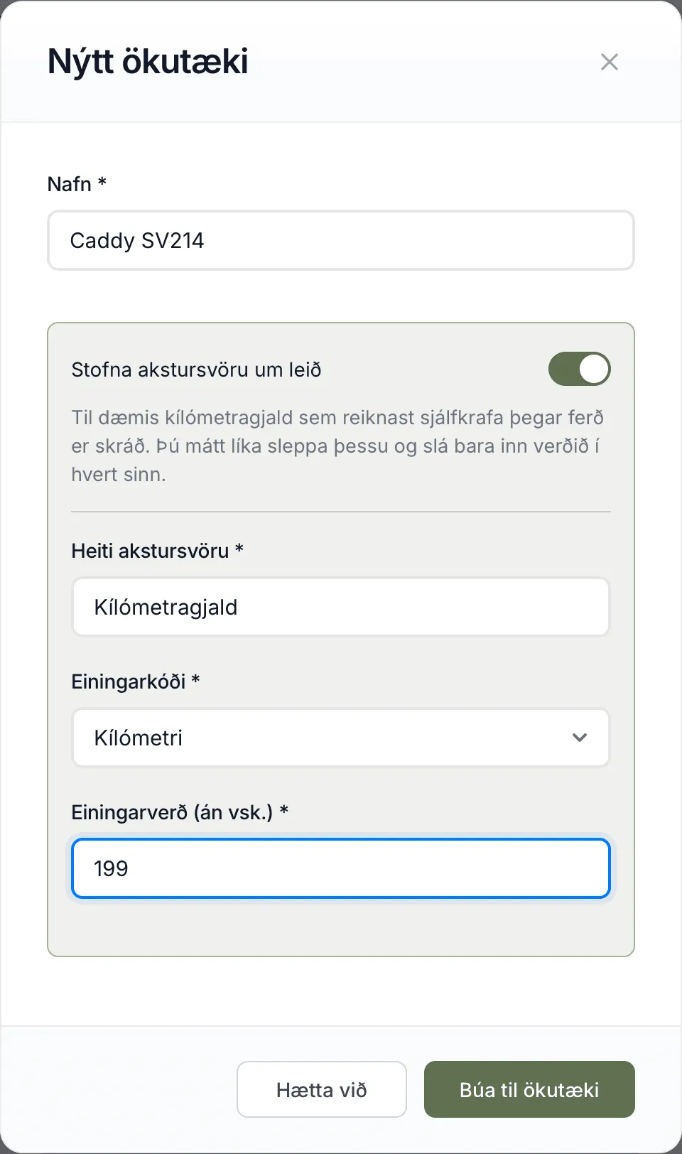 Fyrsta ökutækið, með kílómetragjaldi sem er stofnað um leið