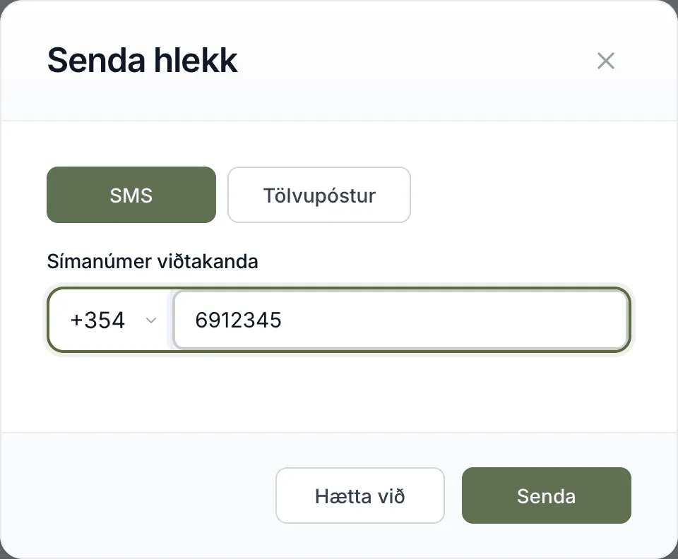 Einnota hlekkur sendur með SMS
