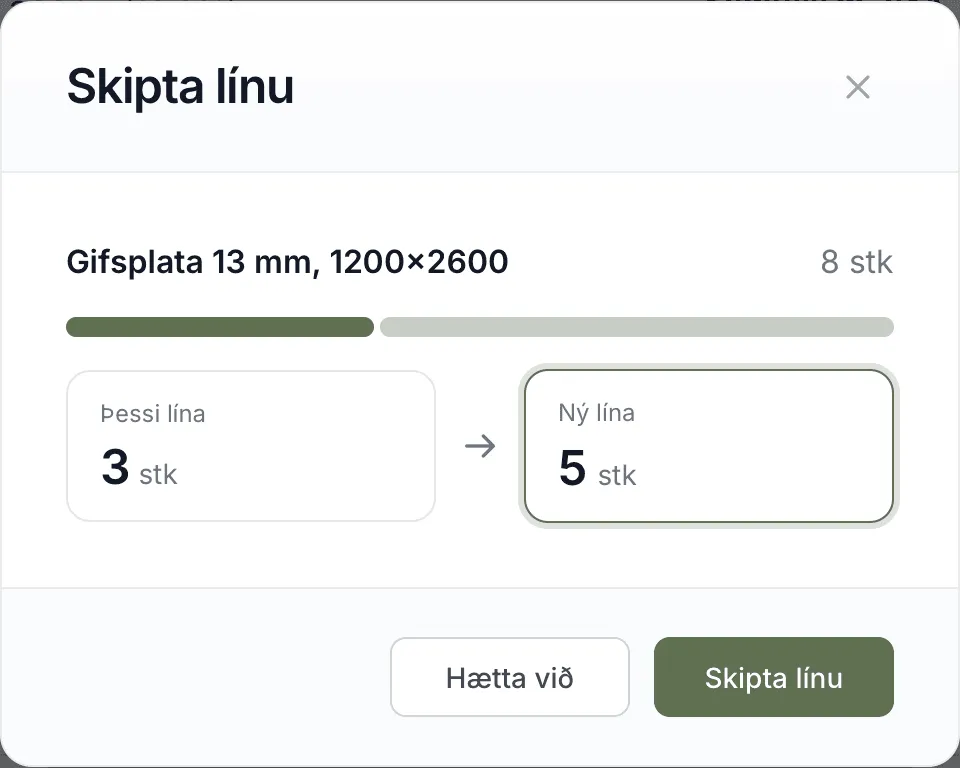 8 plötum skipt í 3 og 5.