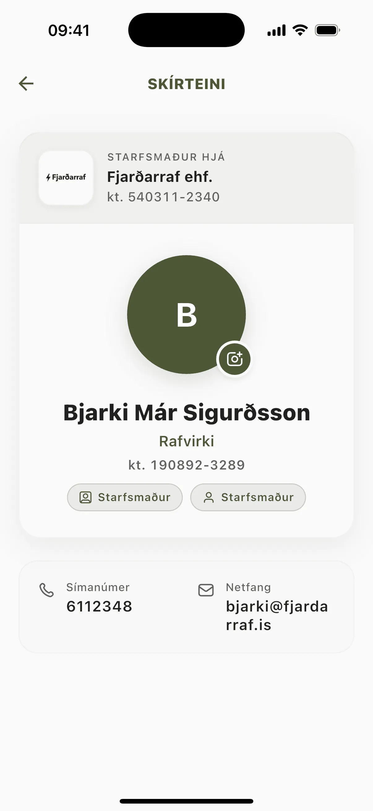 Skírteini starfsmanns