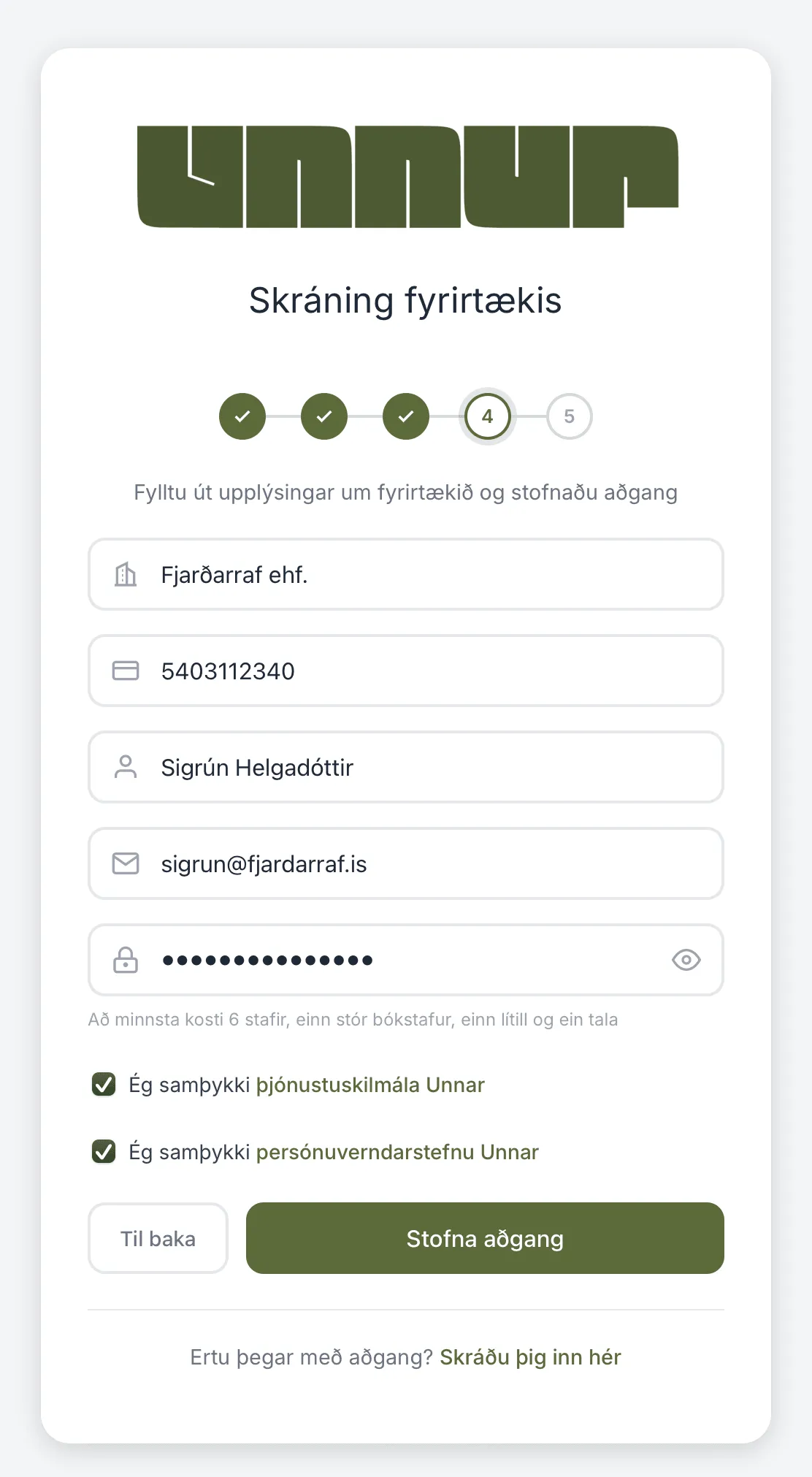 Fjórða skrefið: fyrirtækið og stjórnandinn