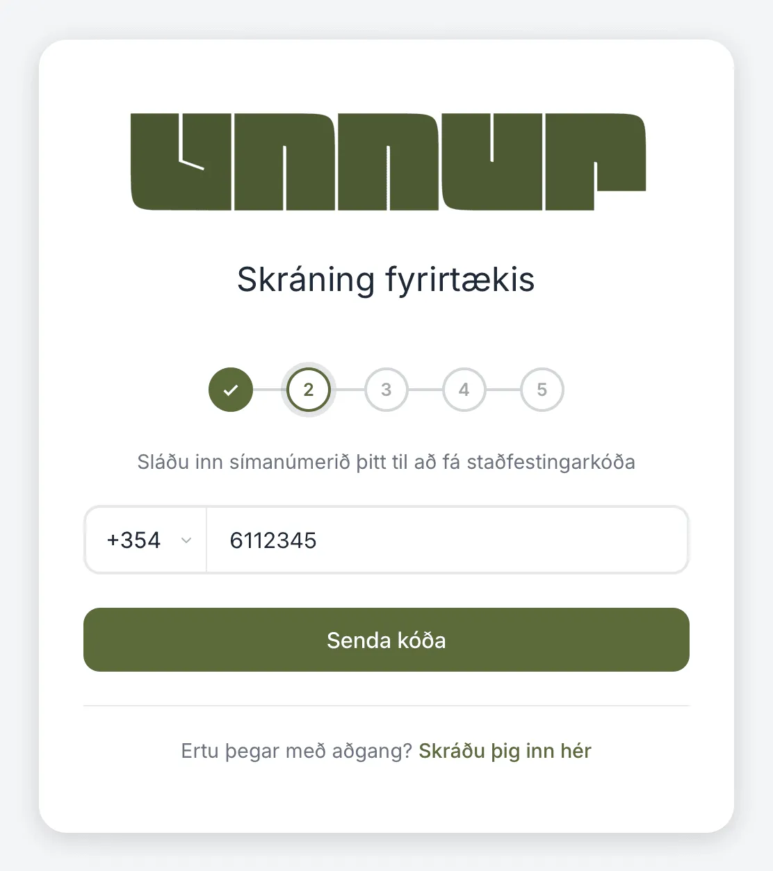 Annað skrefið: símanúmerið