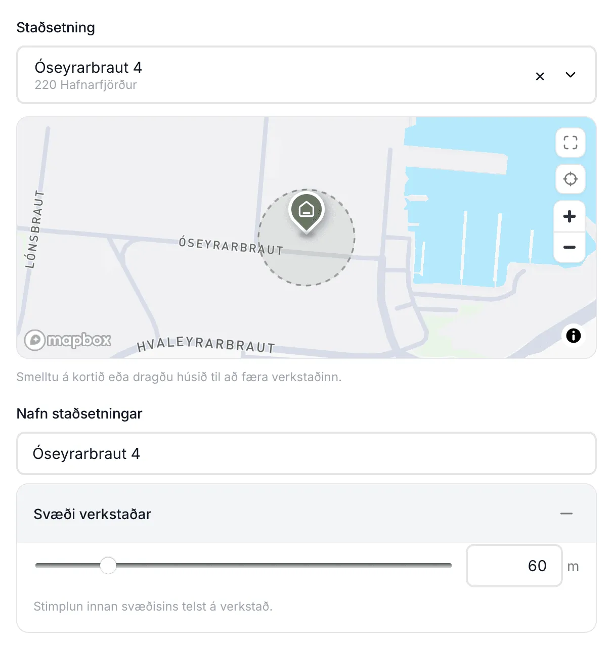Nýr verkstaður á Óseyrarbraut 4. Svæði verkstaðar er opnað og er 60 m.