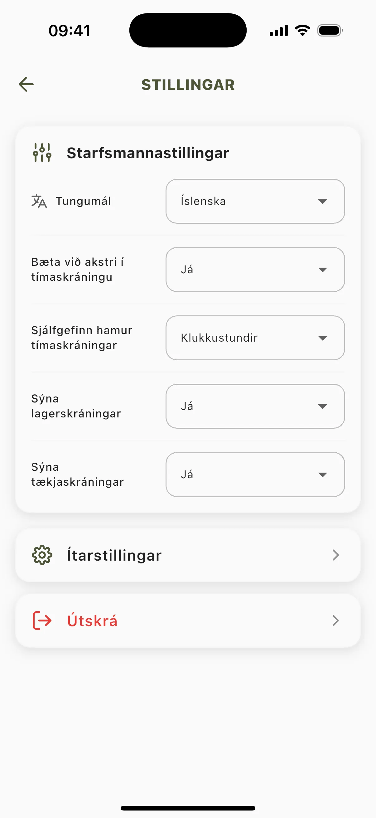 Stillingar hjá starfsmanni sem er í einu fyrirtæki