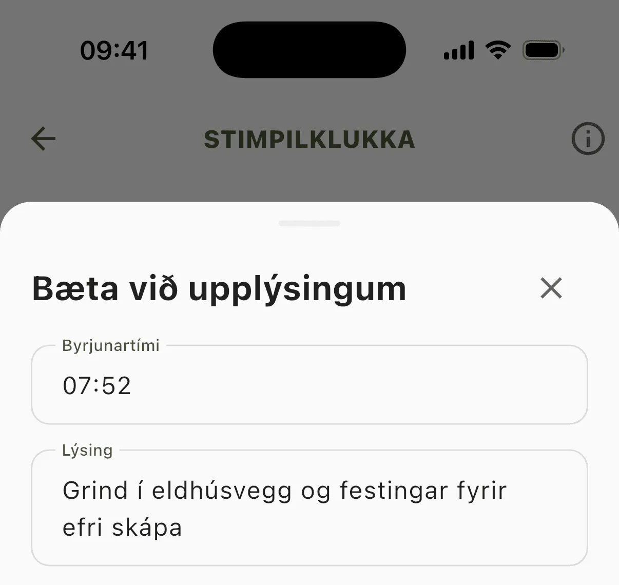 Byrjunartími efst í blaðinu Bæta við upplýsingum