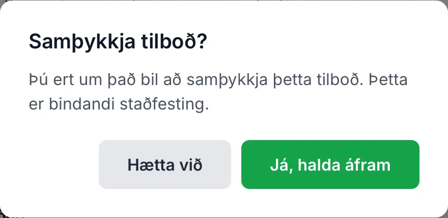 Staðfestingin sem verkkaupinn fær áður en samþykkið skráist.