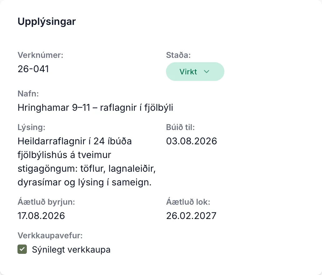 Hakið Sýnilegt verkkaupa á verkefnasíðunni.