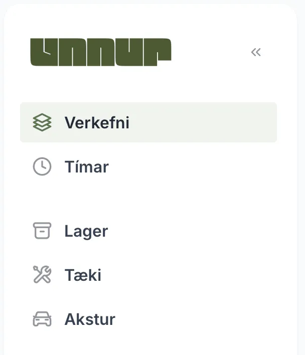Aðalliðir valmyndarinnar hjá Starfsmanni og Verkstjóra