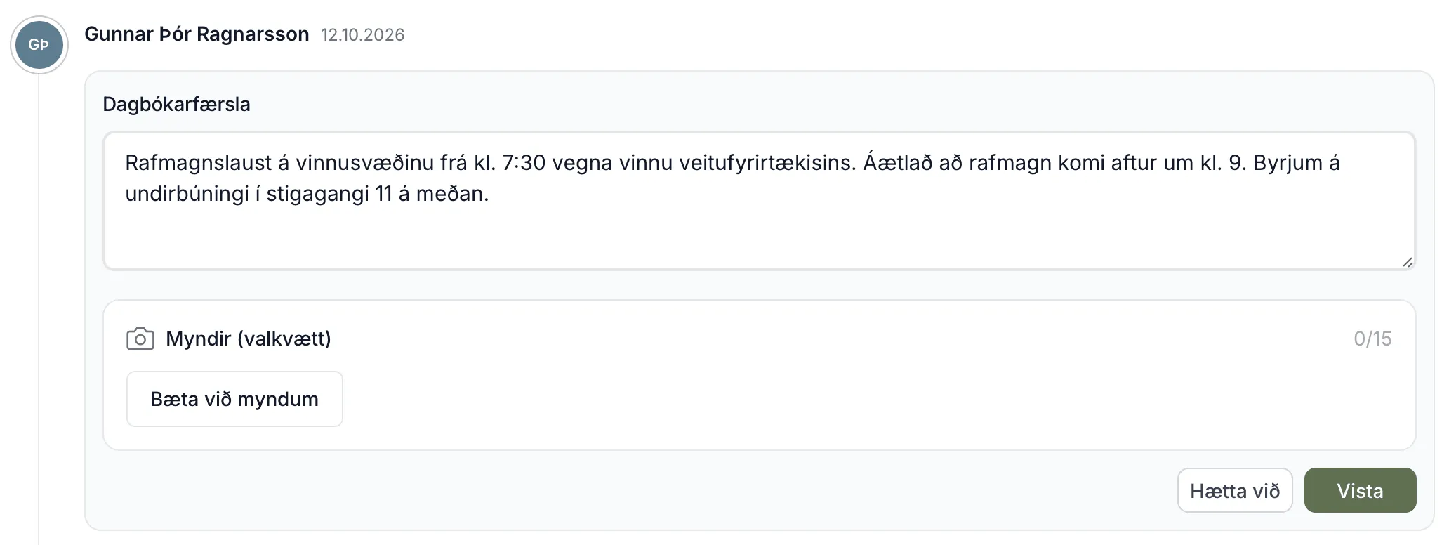 Færsla í breytingaham á vefnum.