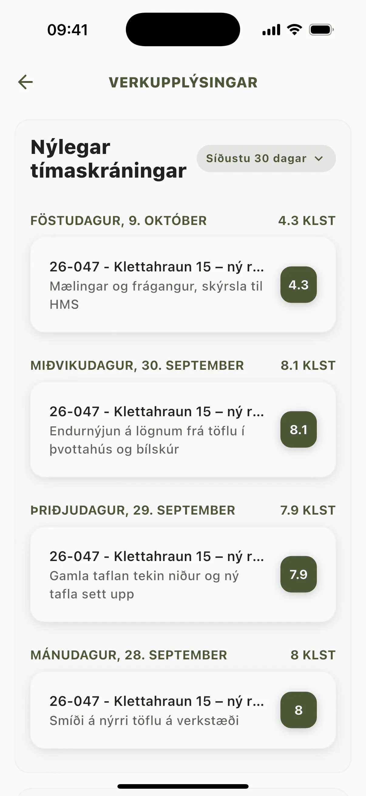 Nýlegar tímaskráningar sýna aðeins þínar skráningar.