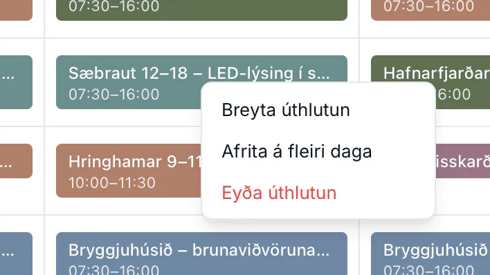 Hægrismellt á úthlutun í töflunni